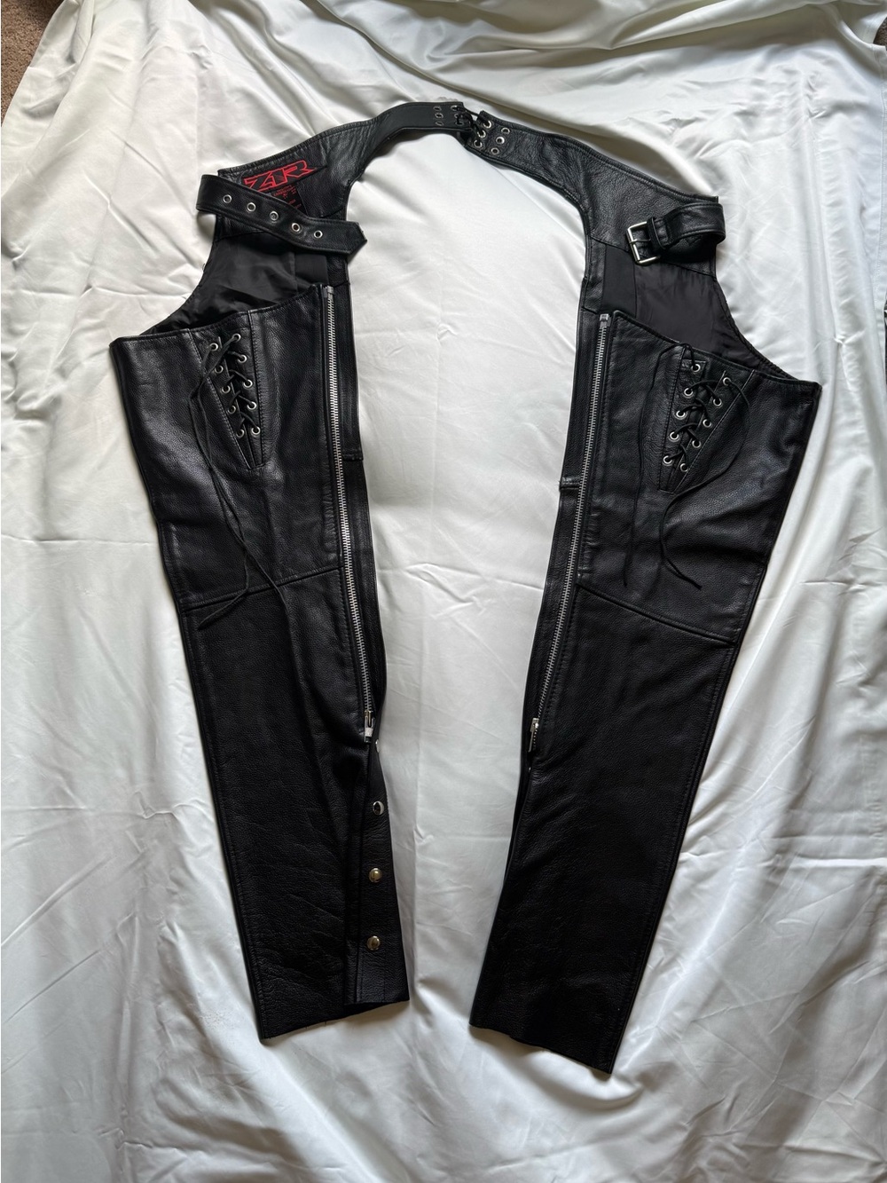 Z1R Women’s Adjustable Black Leather Motorcycle Chaps